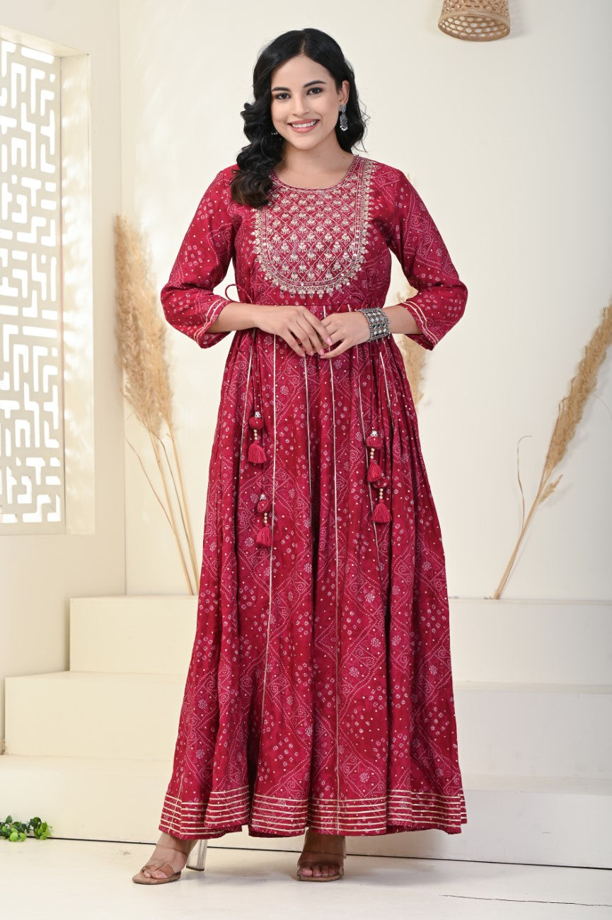 Red Flared Long Anarkali Kurta-1100001