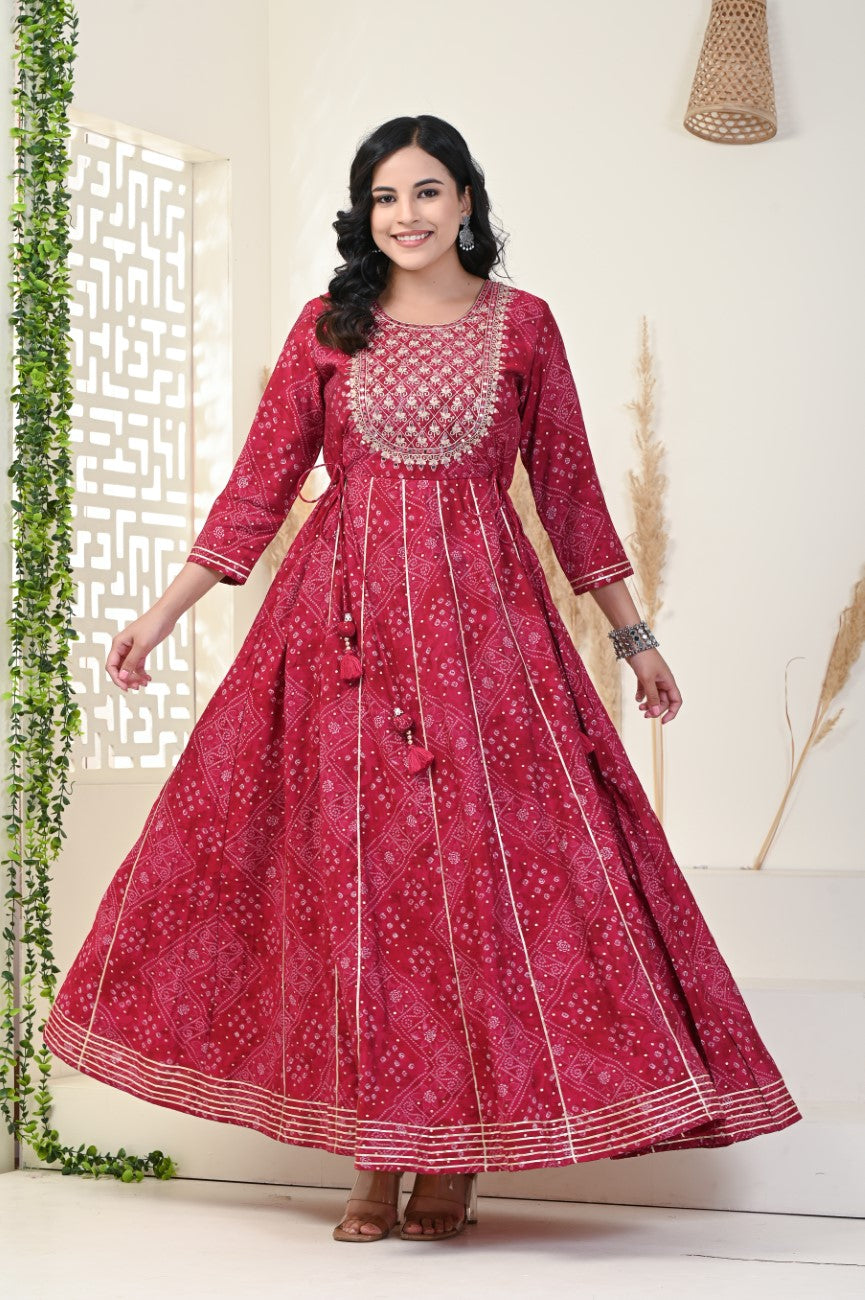 Red Flared Long Anarkali Kurta-1100001