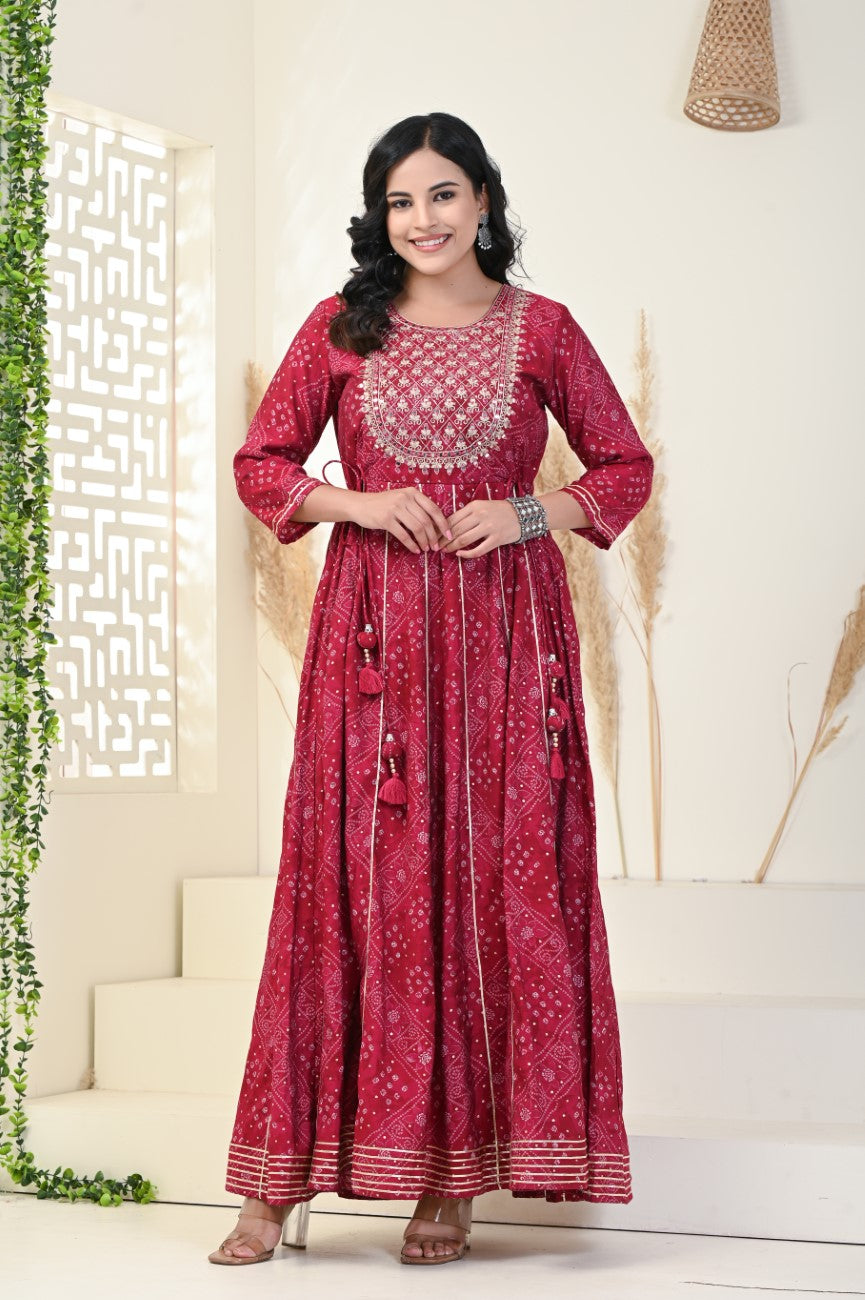 Red Flared Long Anarkali Kurta-1100001
