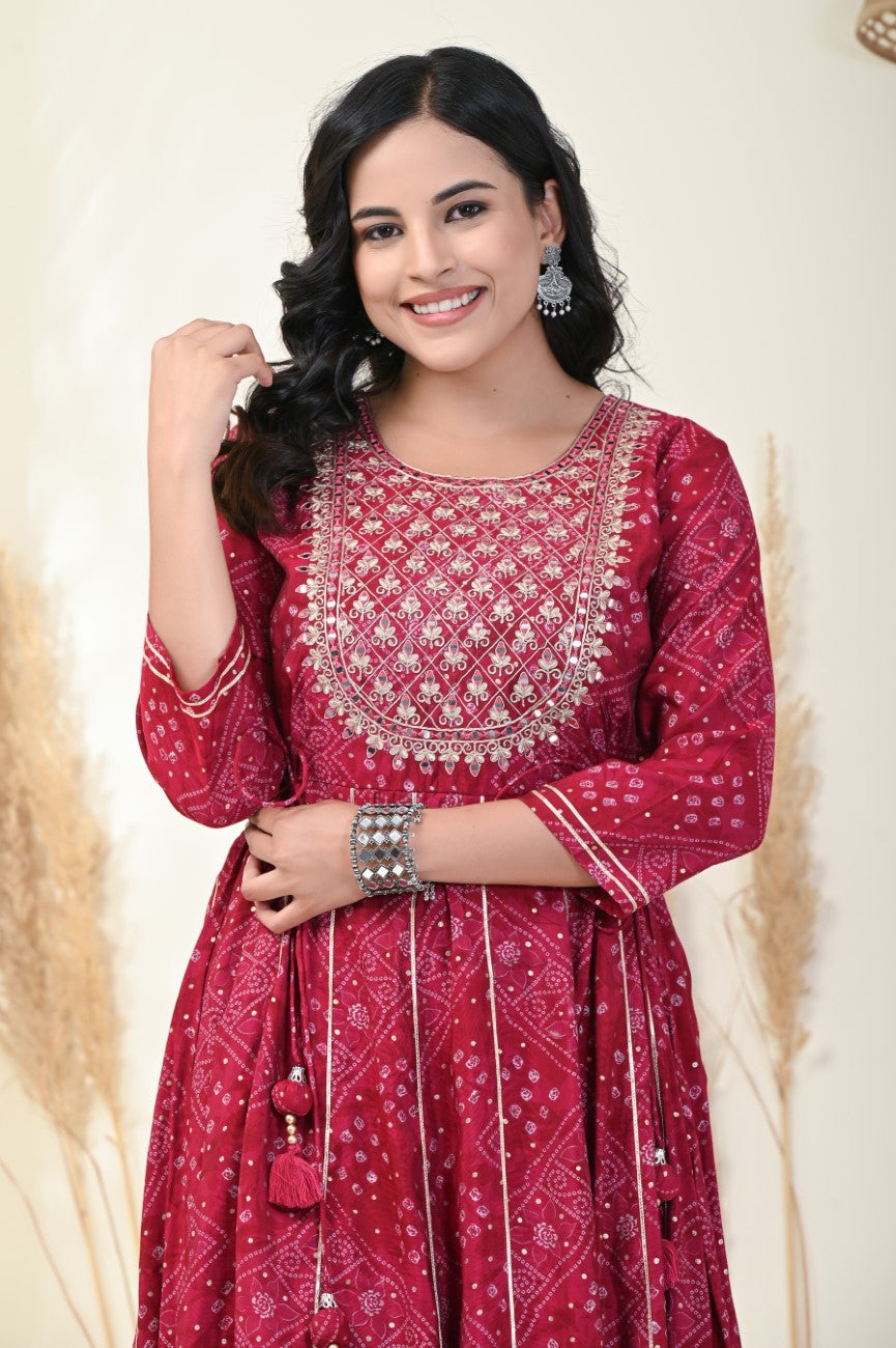 Red Flared Long Anarkali Kurta-1100001