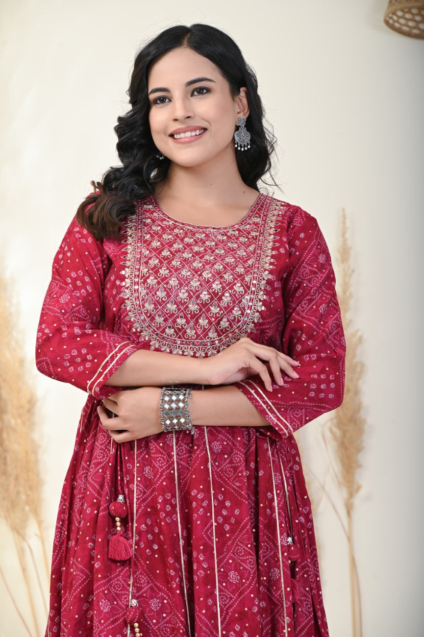 Red Flared Long Anarkali Kurta-1100001