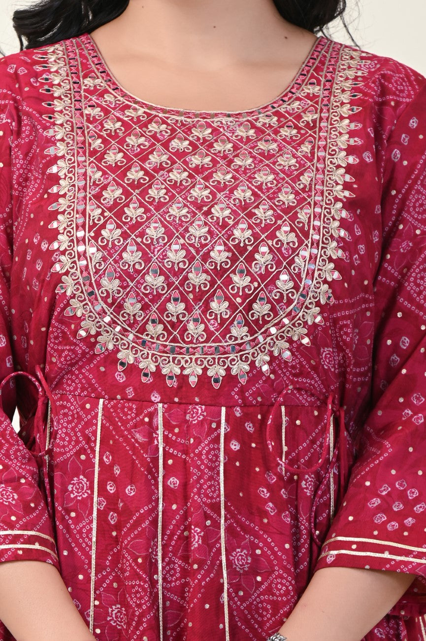 Red Flared Long Anarkali Kurta-1100001