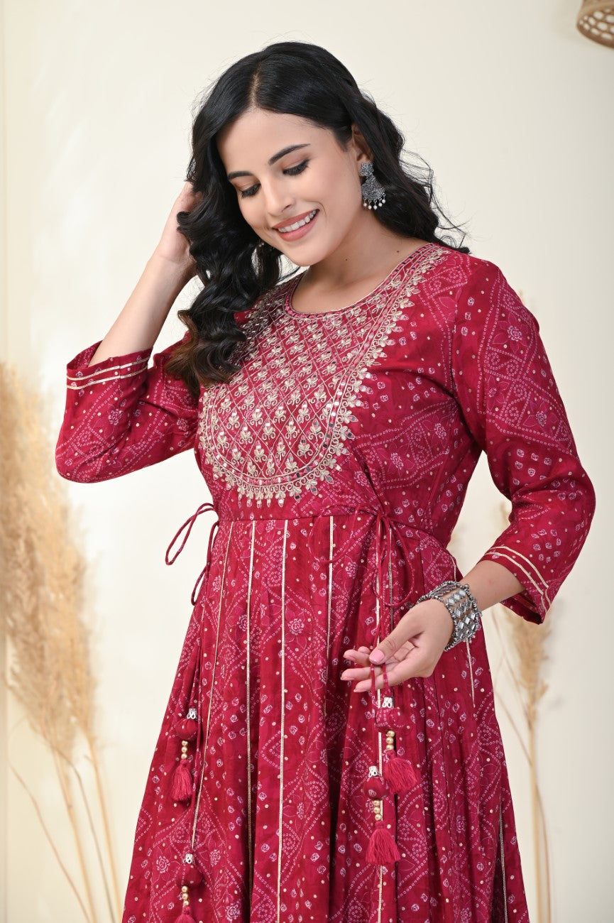 Red Flared Long Anarkali Kurta-1100001