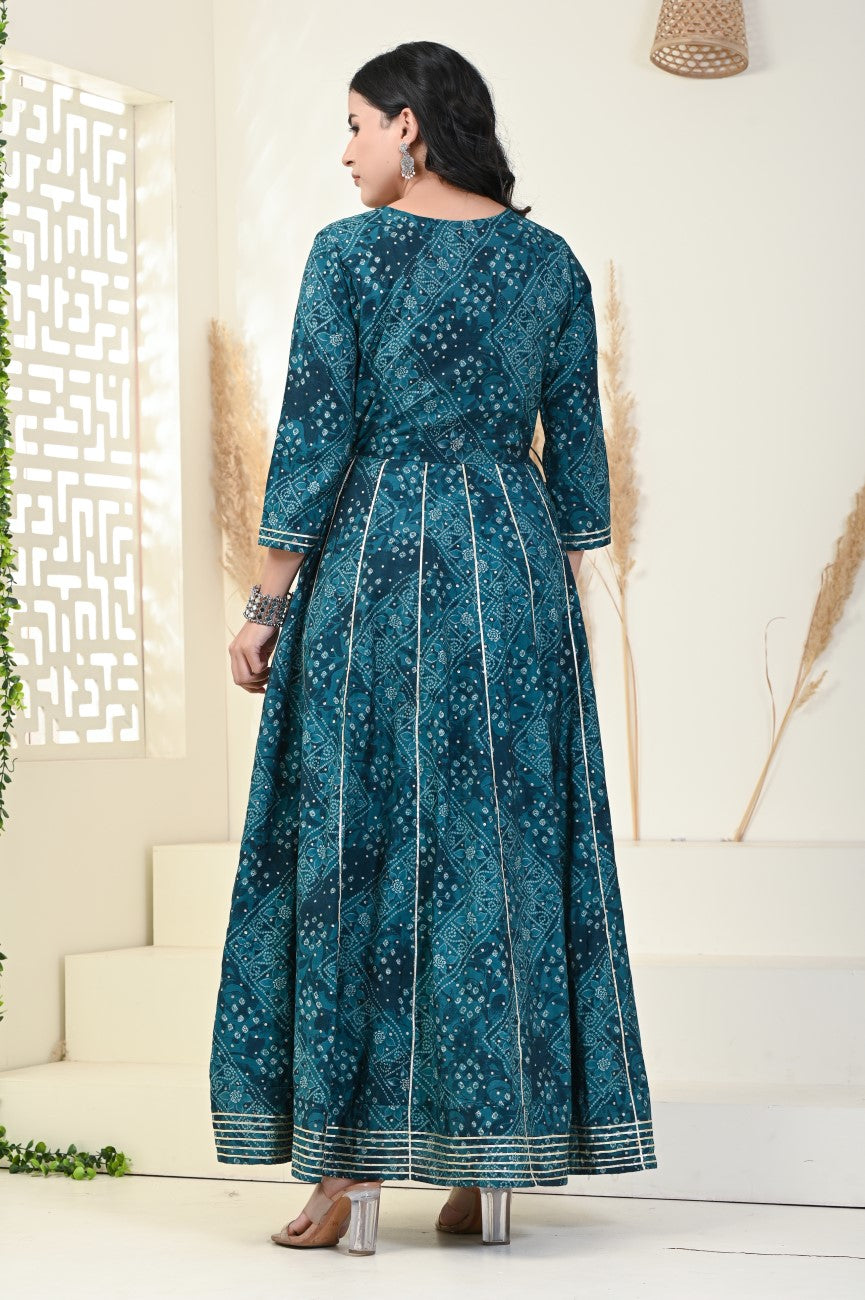 Green Flared Long Anarkali Kurta-1100001