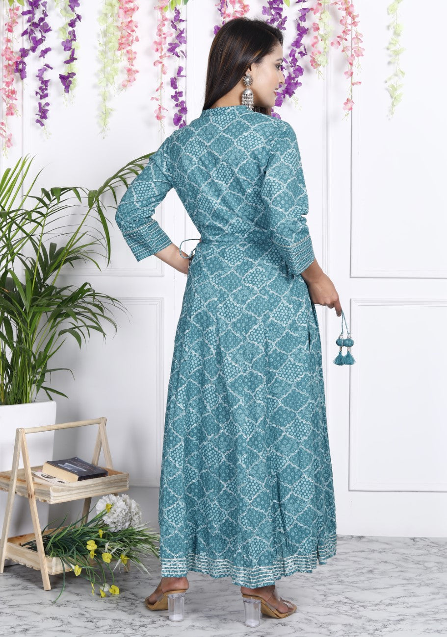 Green Flared Long Anarkali Kurta-110006