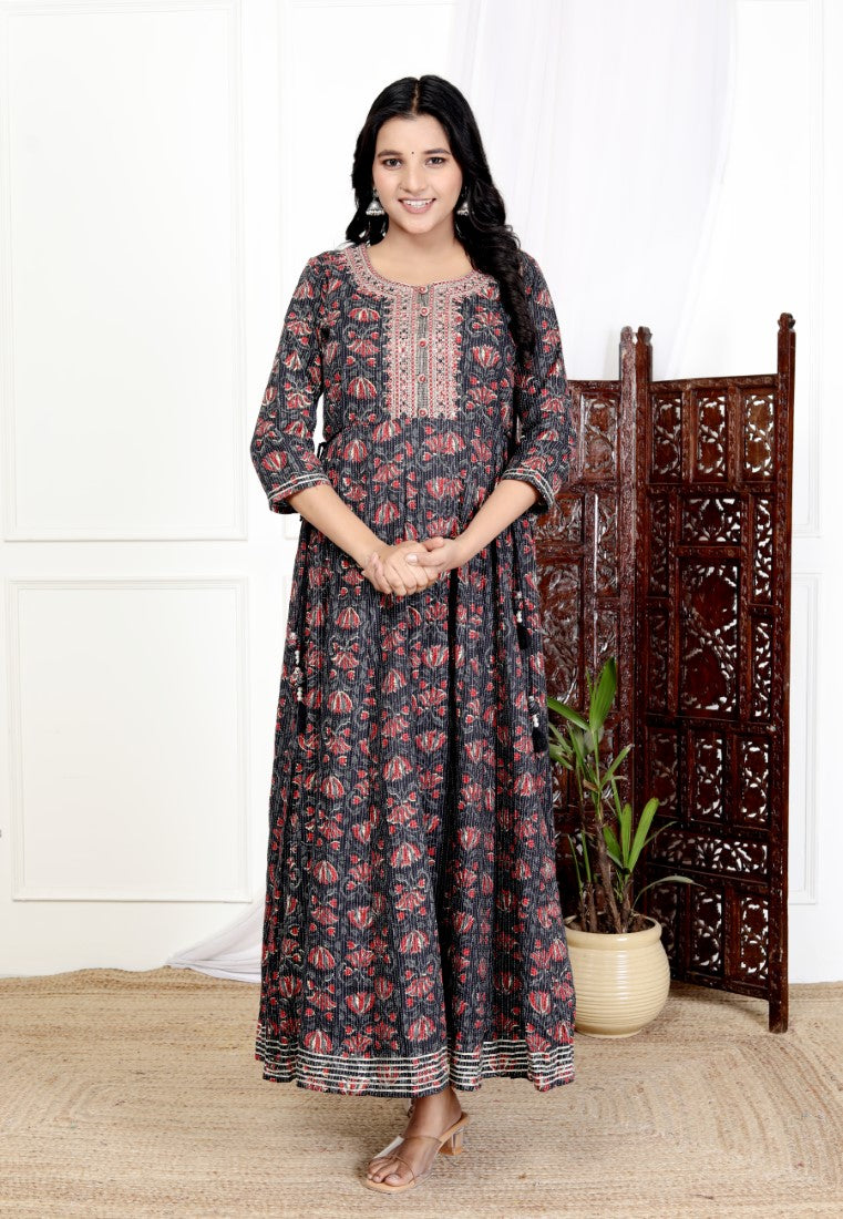 Black Flared Long Anarkali Kurta-1100025