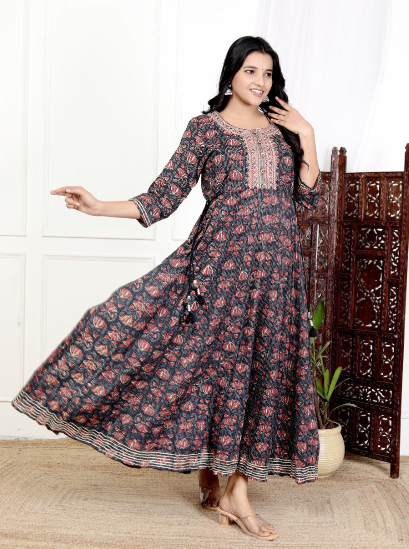 Black Flared Long Anarkali Kurta-1100025