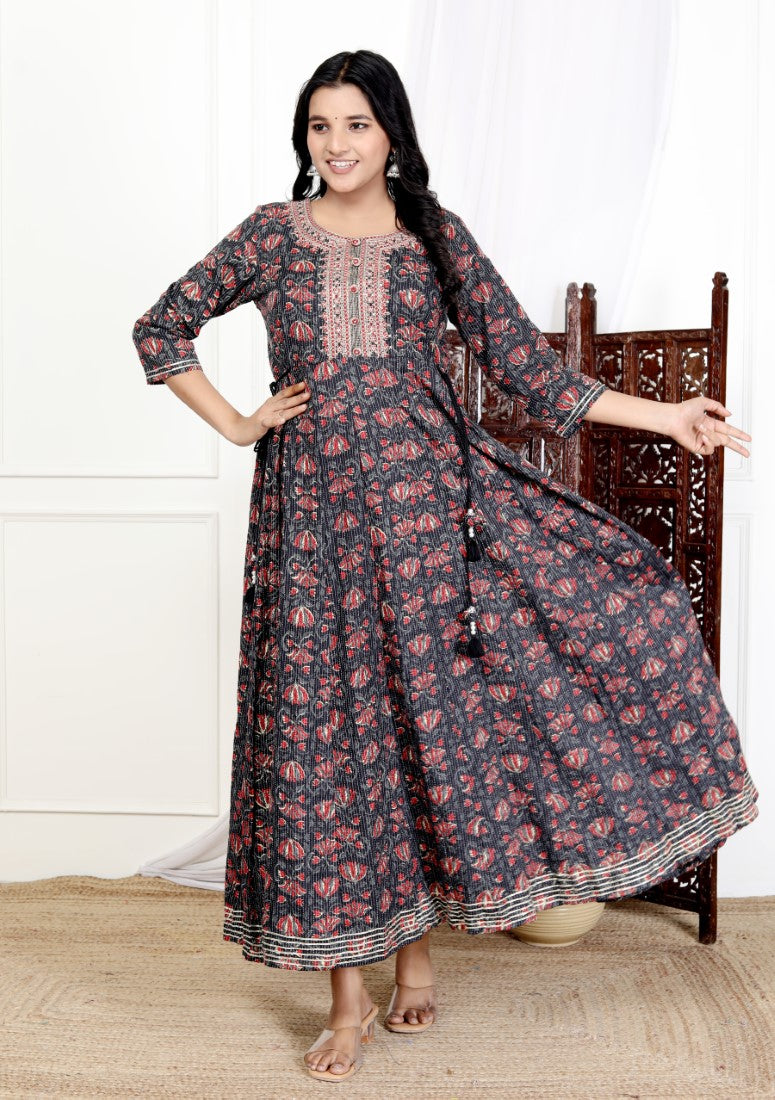 Black Flared Long Anarkali Kurta-1100025