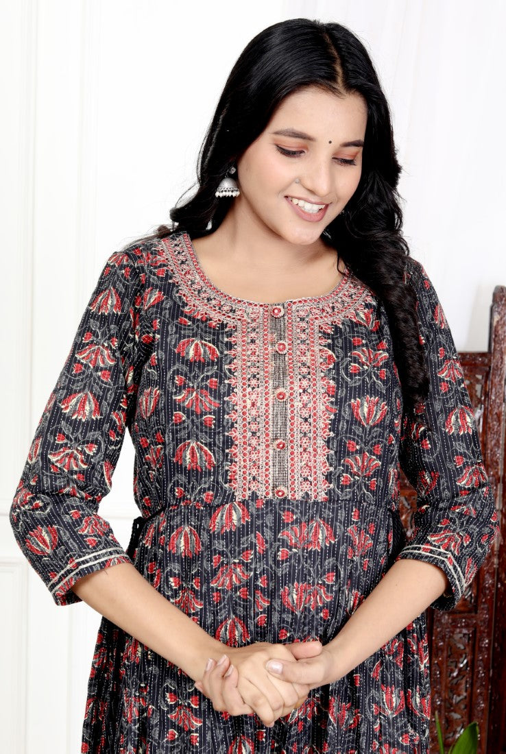 Black Flared Long Anarkali Kurta-1100025