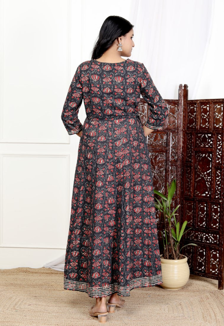 Black Flared Long Anarkali Kurta-1100025