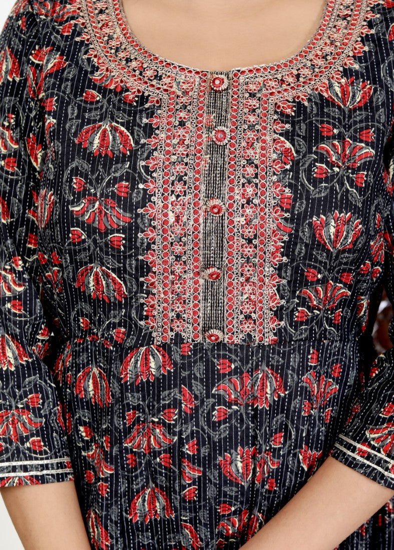 Black Flared Long Anarkali Kurta-1100025