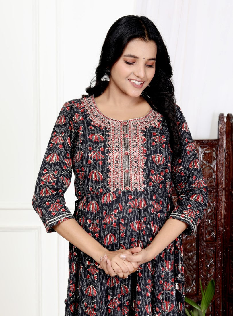 Black Flared Long Anarkali Kurta-1100025