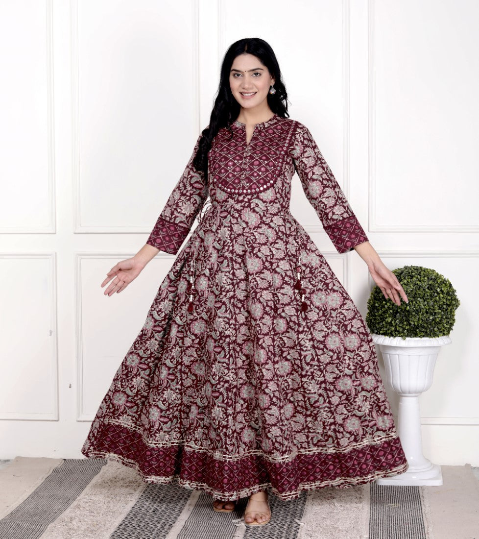 Maroon Flared Long Anarkali Kurta-1100026