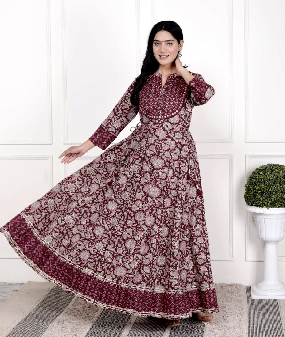 Maroon Flared Long Anarkali Kurta-1100026