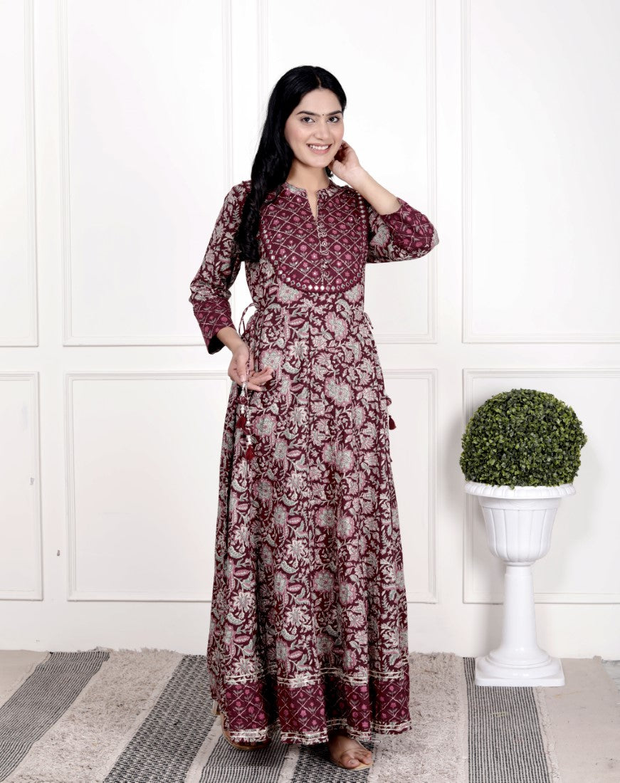 Maroon Flared Long Anarkali Kurta-1100026