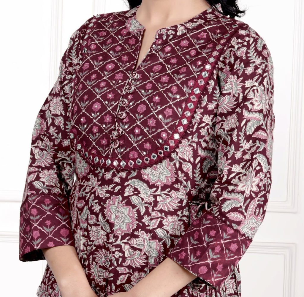 Maroon Flared Long Anarkali Kurta-1100026