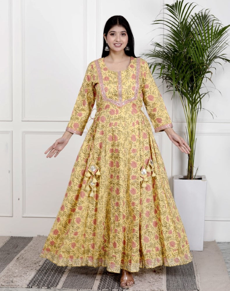 Yellow Flared Long Anarkali Kurta-1100029