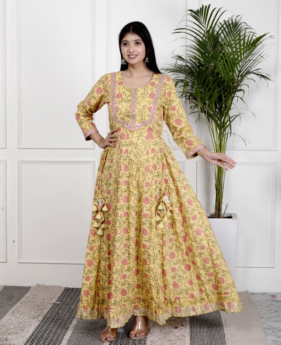 Yellow Flared Long Anarkali Kurta-1100029