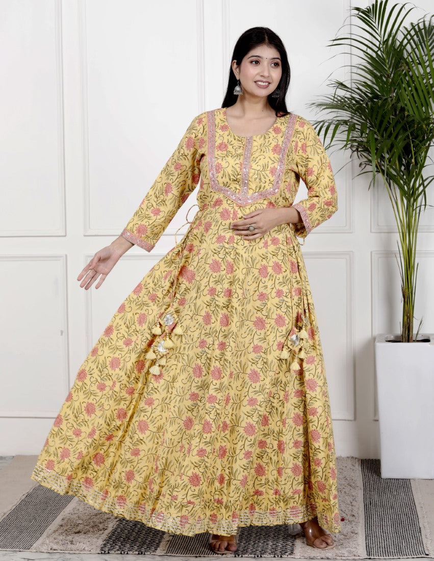 Yellow Flared Long Anarkali Kurta-1100029