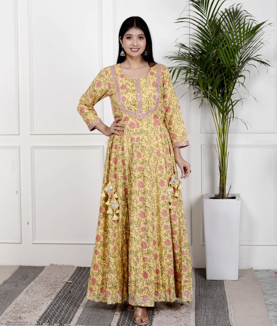 Yellow Flared Long Anarkali Kurta-1100029