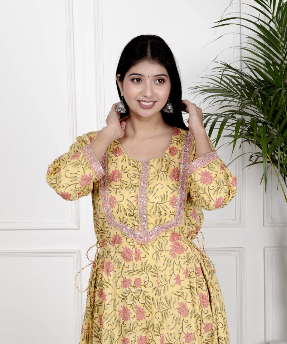Yellow Flared Long Anarkali Kurta-1100029