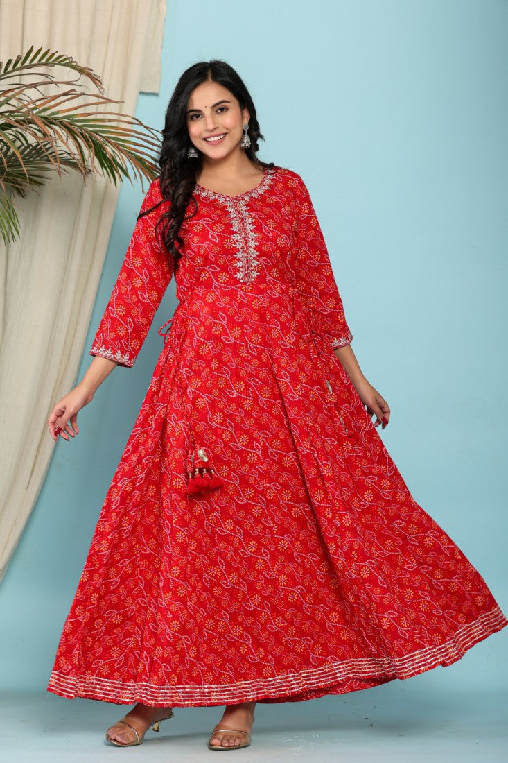 Red Flared Long Anarkali Kurta-1100030