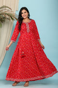 Red Flared Long Anarkali Kurta-1100030
