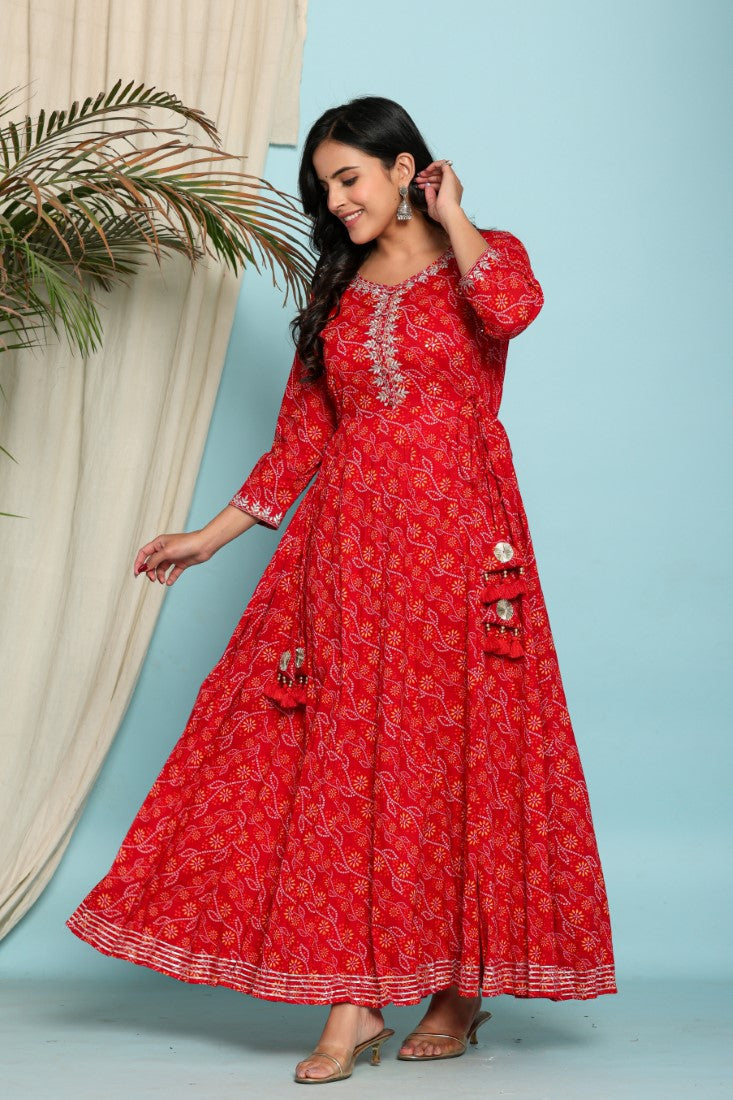 Red Flared Long Anarkali Kurta-1100030