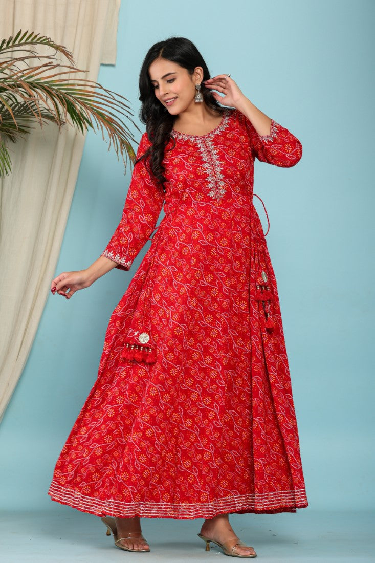 Red Flared Long Anarkali Kurta-1100030