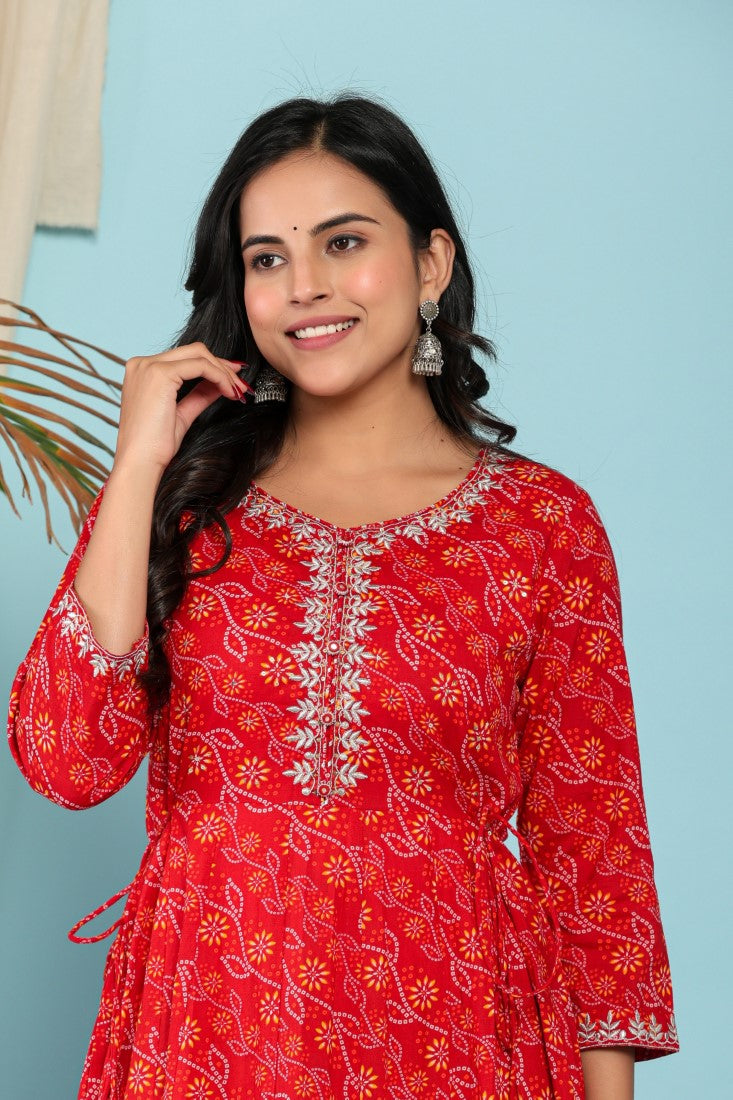 Red Flared Long Anarkali Kurta-1100030