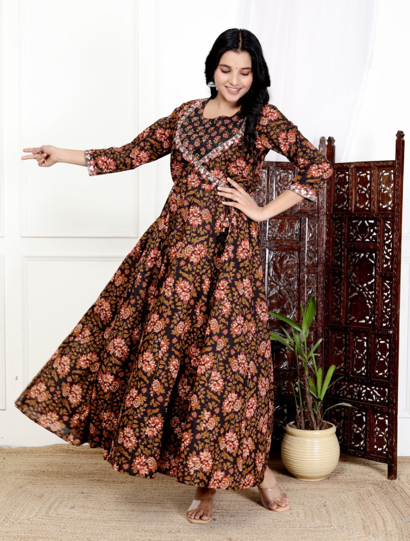 Black Flared Long Anarkali Kurta-1100033
