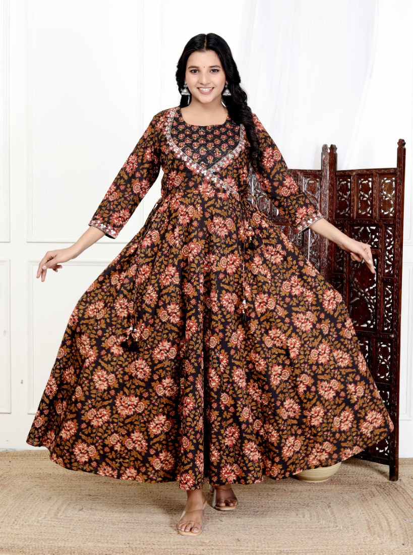 Black Flared Long Anarkali Kurta-1100033