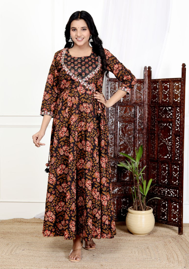 Black Flared Long Anarkali Kurta-1100033