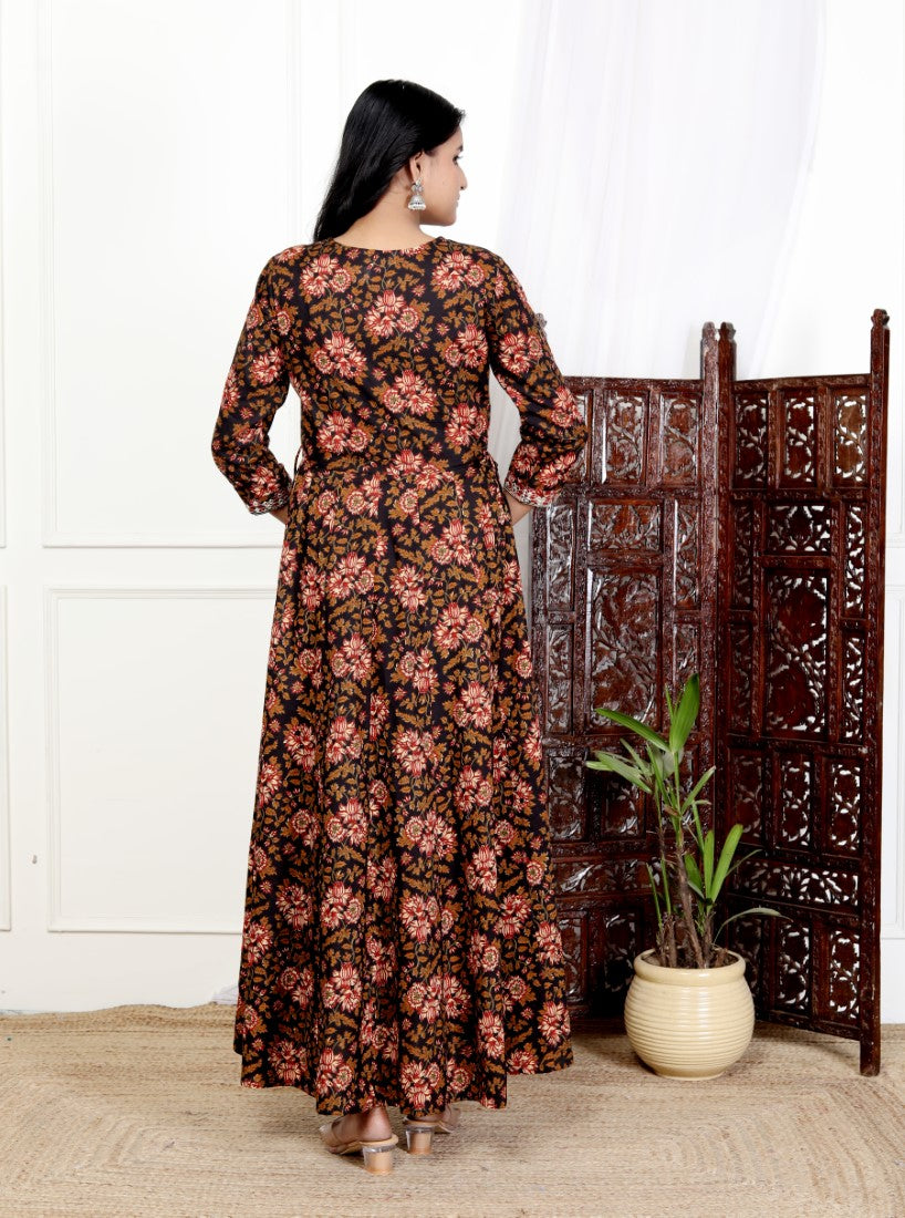 Black Flared Long Anarkali Kurta-1100033