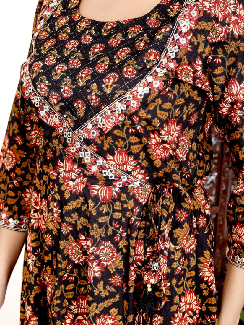 Black Flared Long Anarkali Kurta-1100033