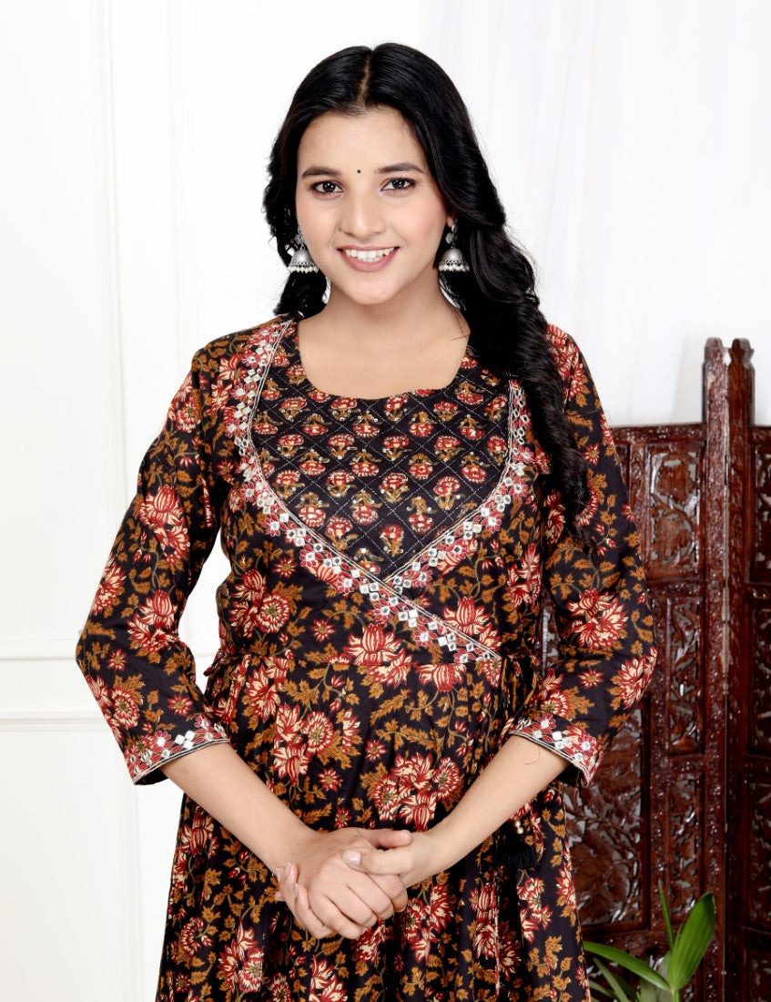 Black Flared Long Anarkali Kurta-1100033