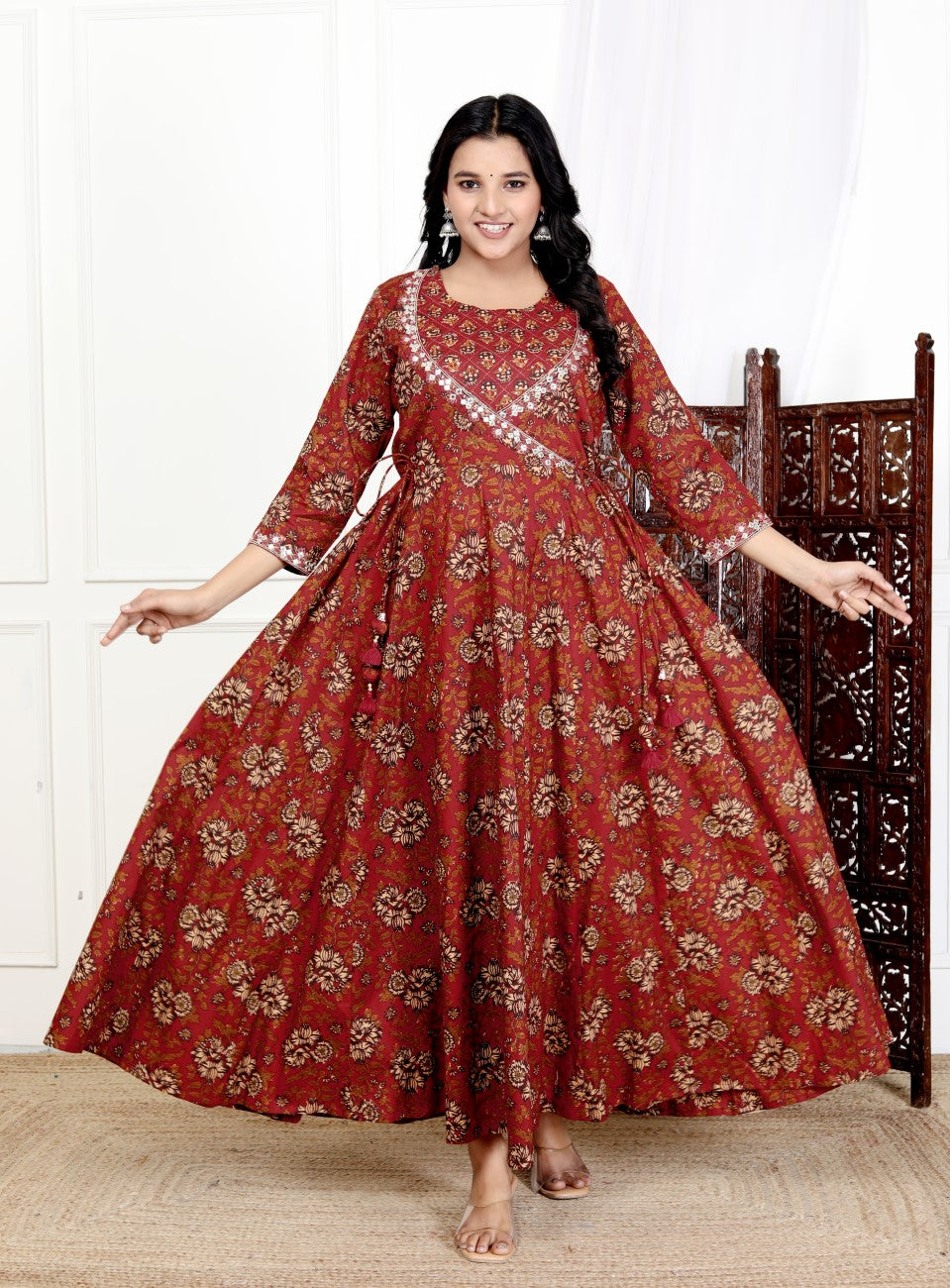 Maroon Flared Long Anarkali Kurta-1100033