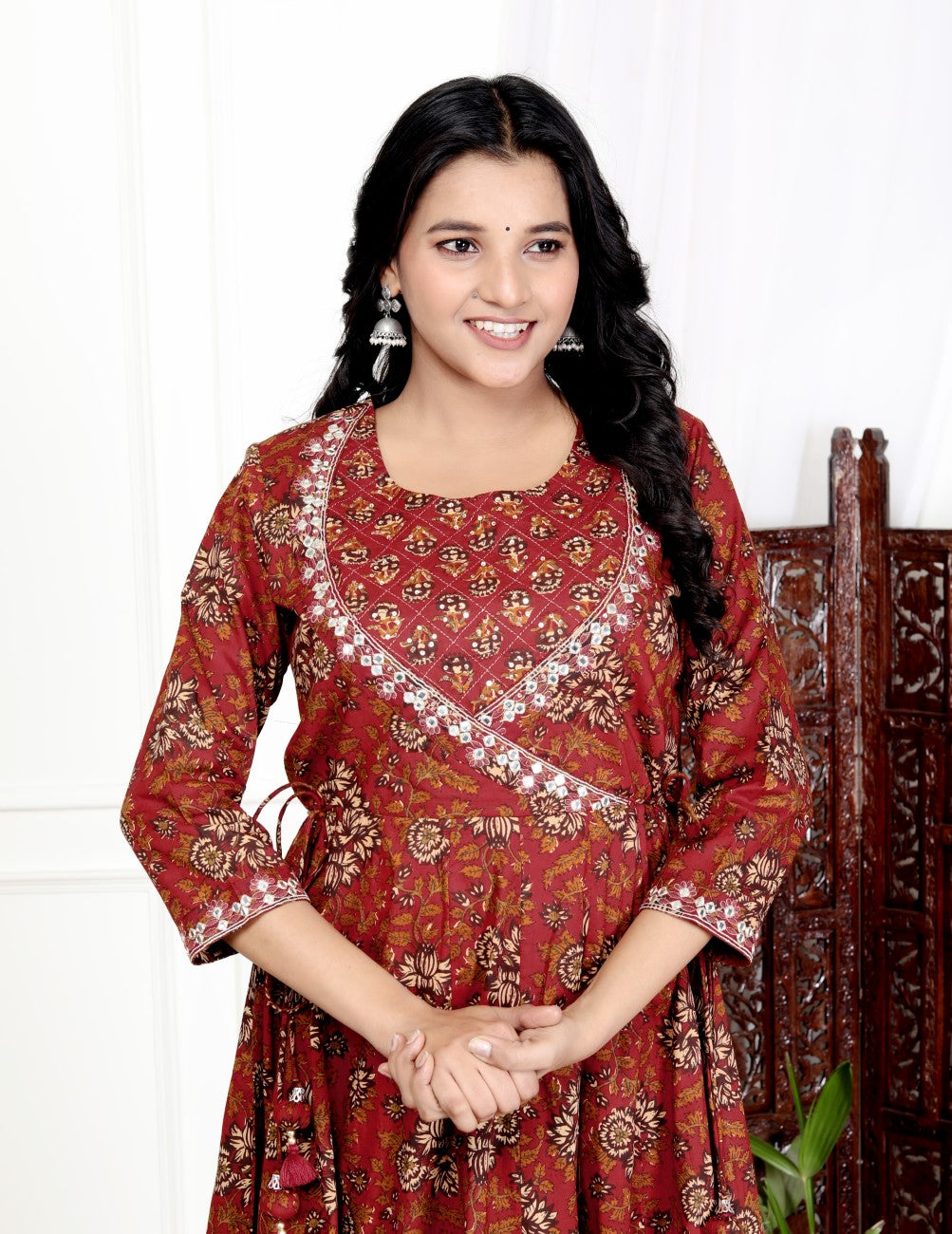 Maroon Flared Long Anarkali Kurta-1100033