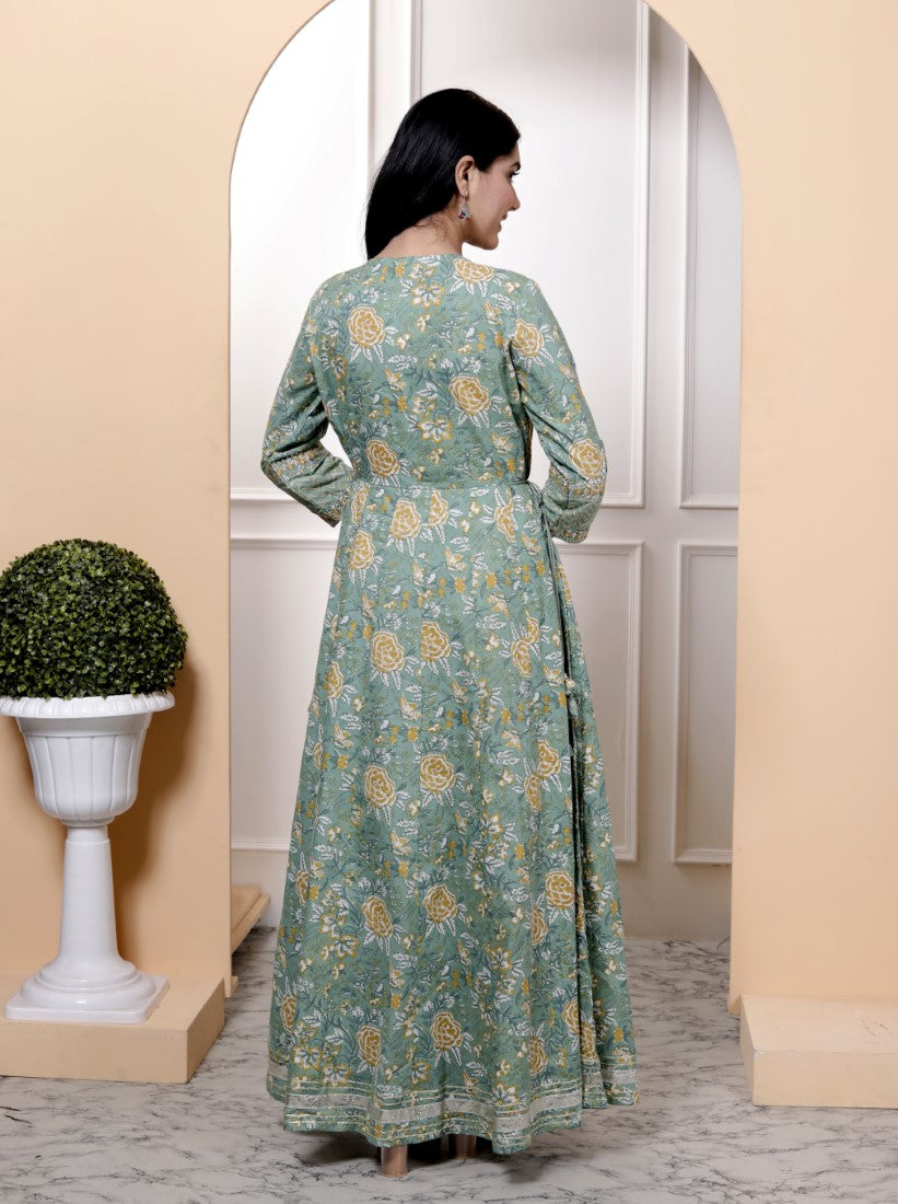 Green Flared Long Anarkali Kurta-1100027