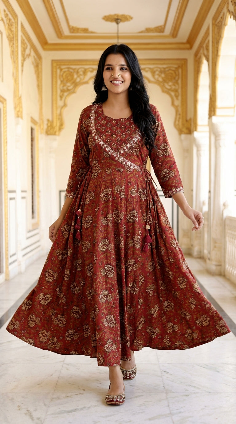 Maroon Flared Long Anarkali Kurta-1100033