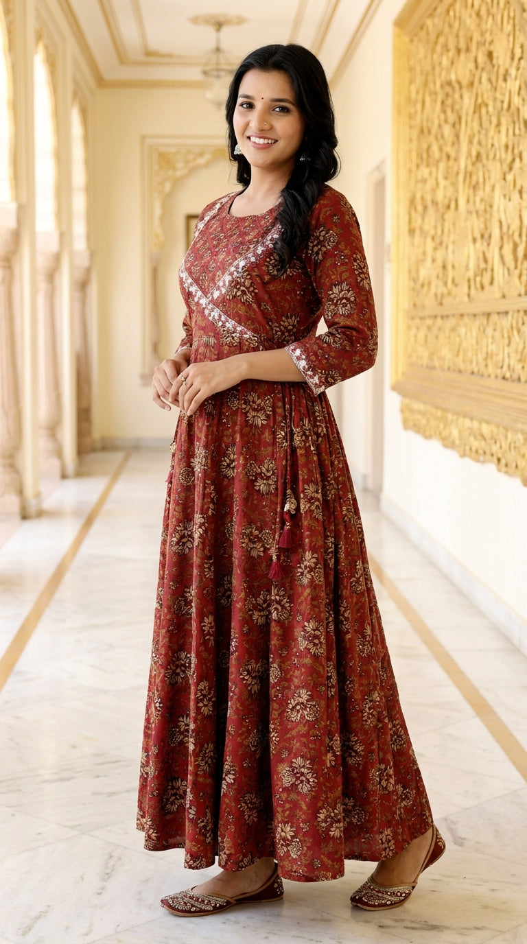 Maroon Flared Long Anarkali Kurta-1100033