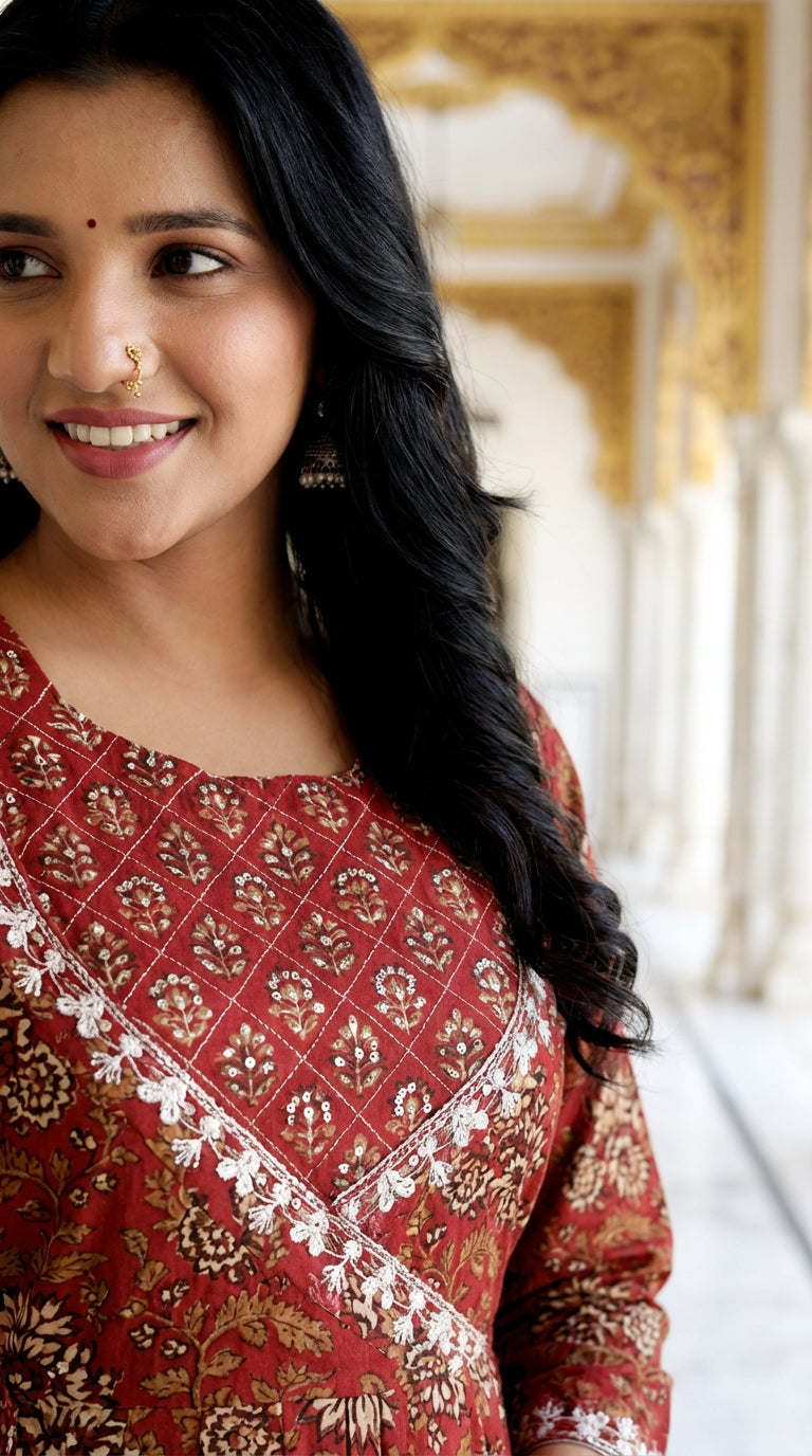 Maroon Flared Long Anarkali Kurta-1100033