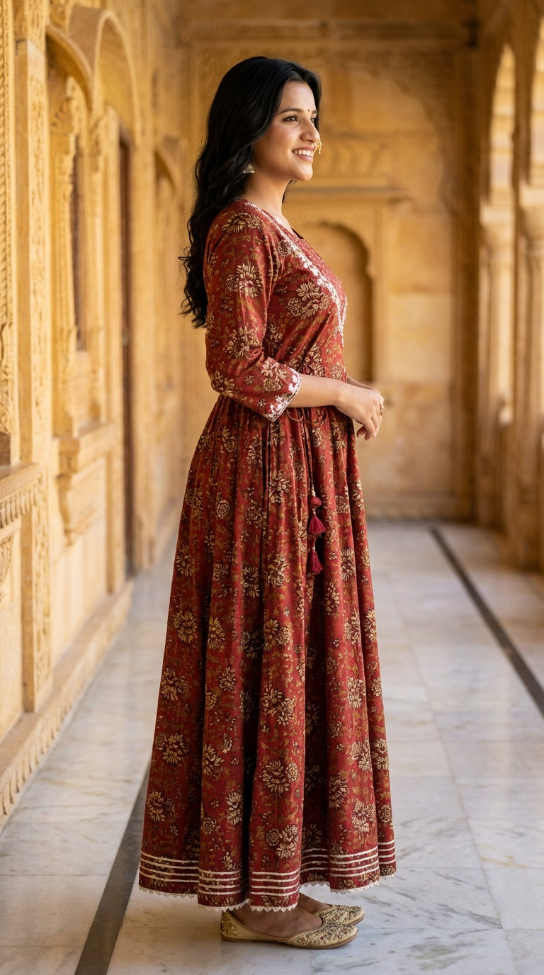 Maroon Flared Long Anarkali Kurta-1100033