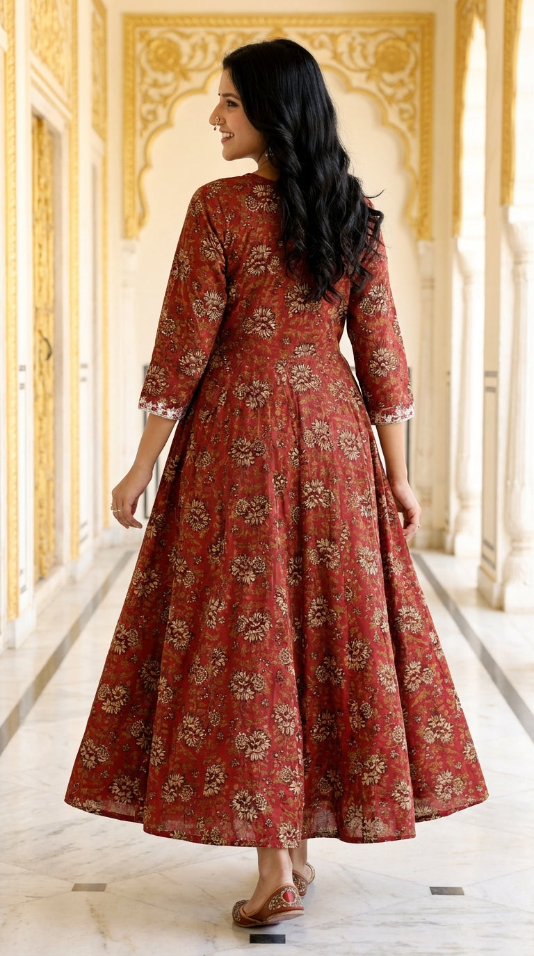 Maroon Flared Long Anarkali Kurta-1100033