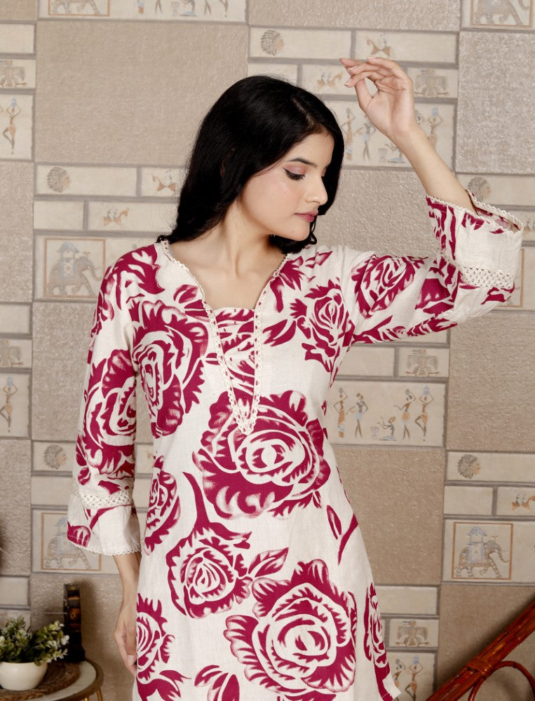 Red Cotton Co-ord Set-120053