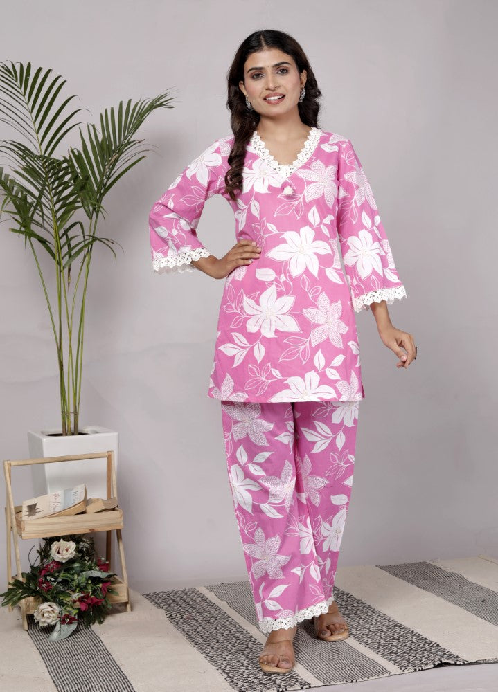 Pink Cotton  Co-ord Set-120057