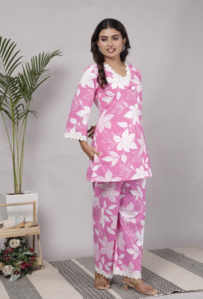 Pink Cotton  Co-ord Set-120057