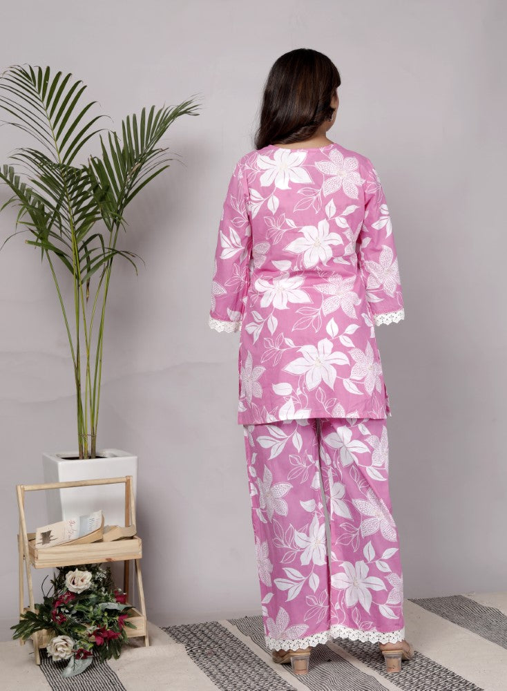 Pink Cotton  Co-ord Set-120057