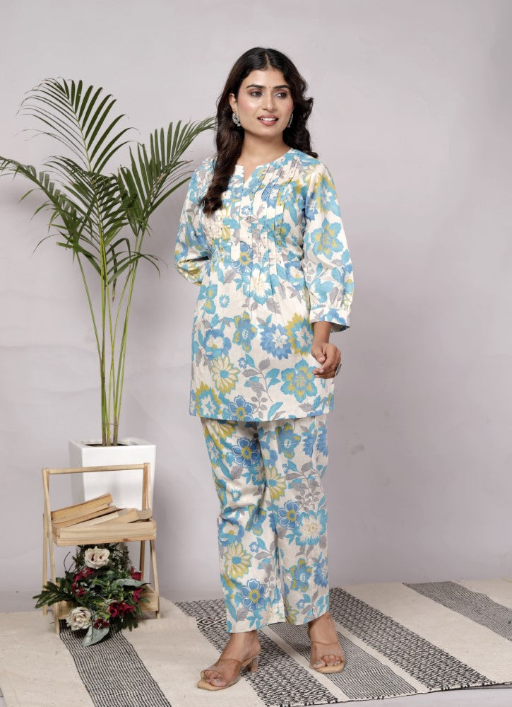 Blue Cotton Co-ord Set-120060