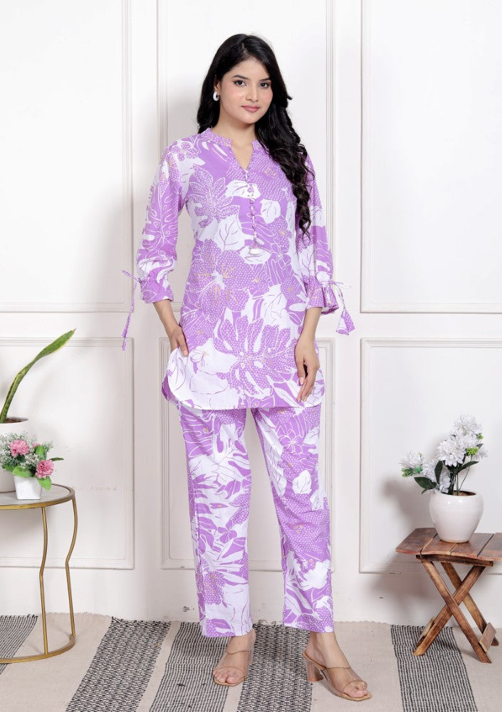 Purple Cotton Co-ord Set-120061